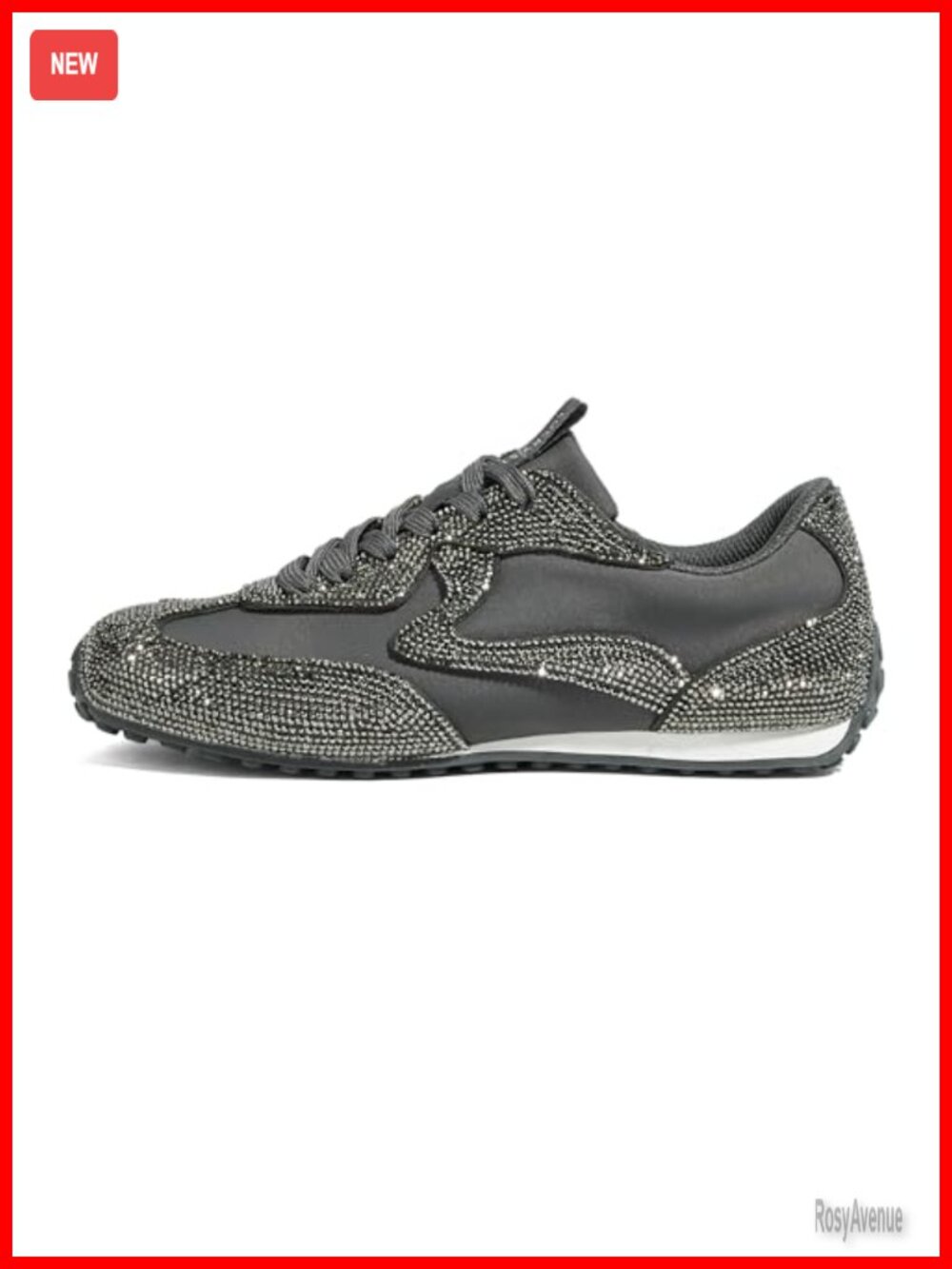 Sparkly Rhinestone Fashion Sneakers Lace-Up Low Heel Casual Athletic